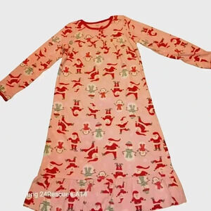 Girls Carters Flannel Santa Claus Pink Red Green Long Sleeve Nightgown Christmas